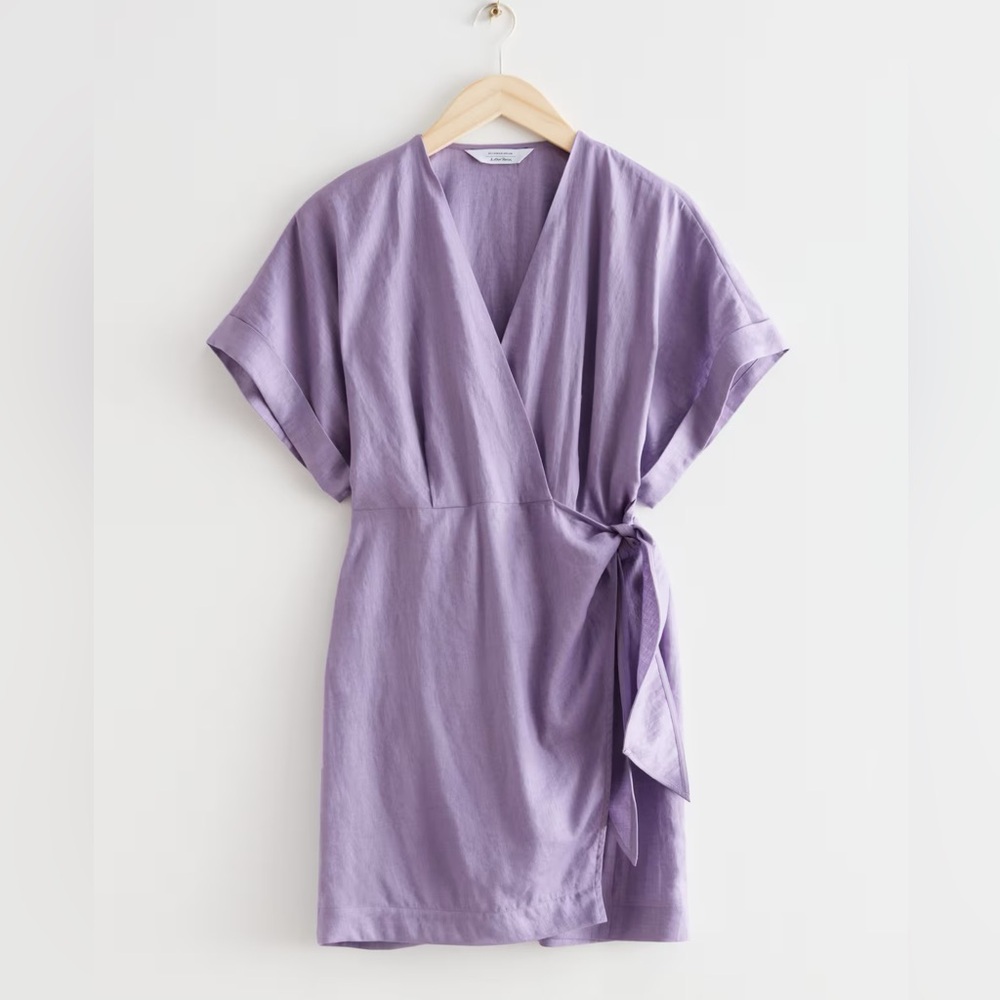 & Other Stories 100% linen wrap mini dress. Color: Lilac. Size 0